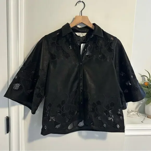 NWT Tuckernuck Ranna Gill Black Oversized Floral Faux Leather Top XS - Picture 15 of 15